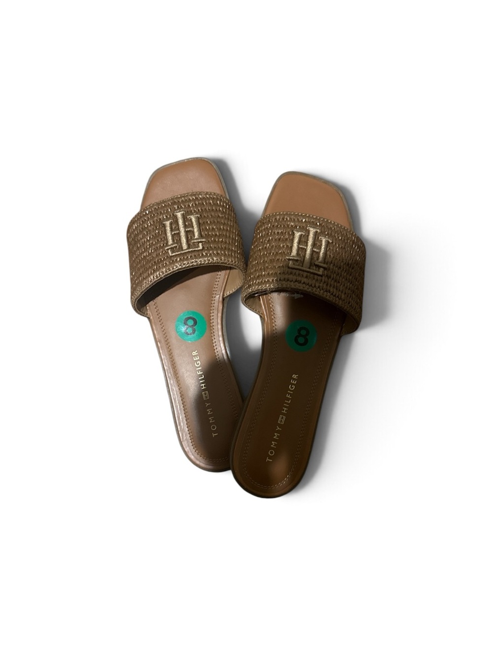 Tommy Hilfiger Tan Woven Slide Sandals with Monogram